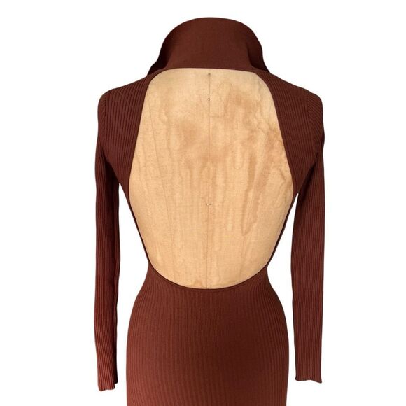 Brown Ribbed Knit Dress with Gold Snap Buttons Size S - Picture 7 of 8